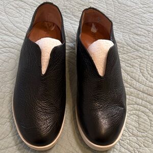 Women’s Black Slip-On Leather Sneakers with White Sole